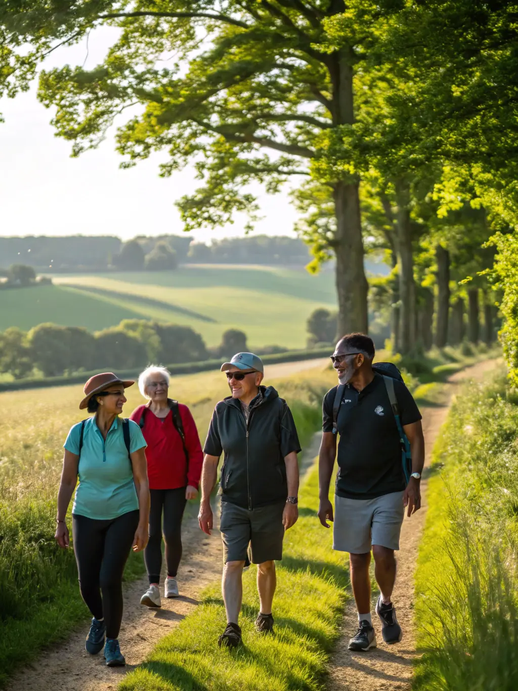 A group of JCSG members participating in an outdoor fitness activity, such as a hiking or team-building exercise, showcasing the club's diverse offerings.