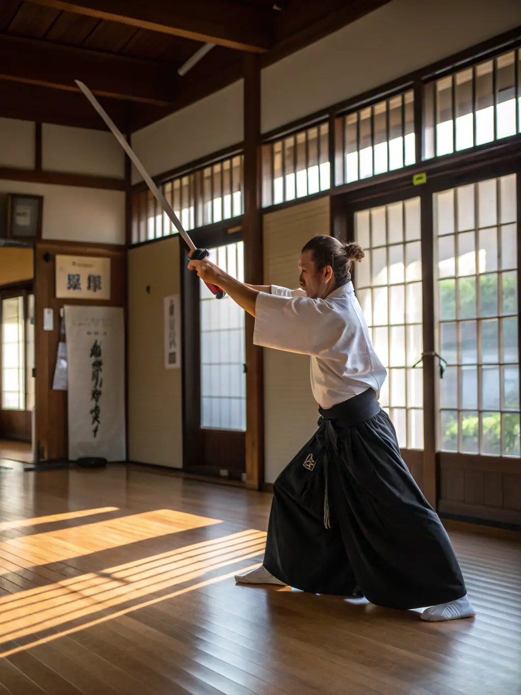 A photograph of kendo students in full gear practicing strikes with bamboo swords at JCSG, emphasizing the tradition and precision of the art.